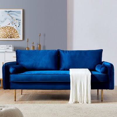 Blue Velvet Square Arm Sofa Y11154