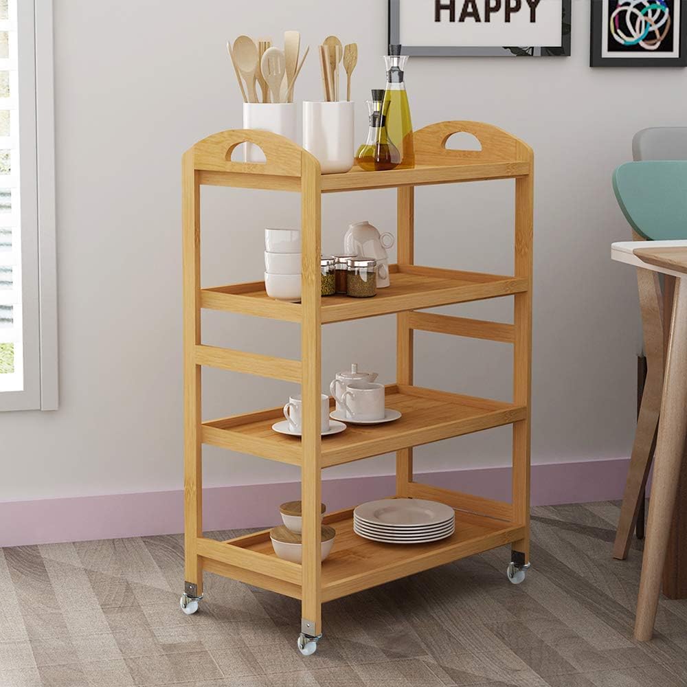 4-Tier Bamboo Storage Utility Cart with Wheels R2368