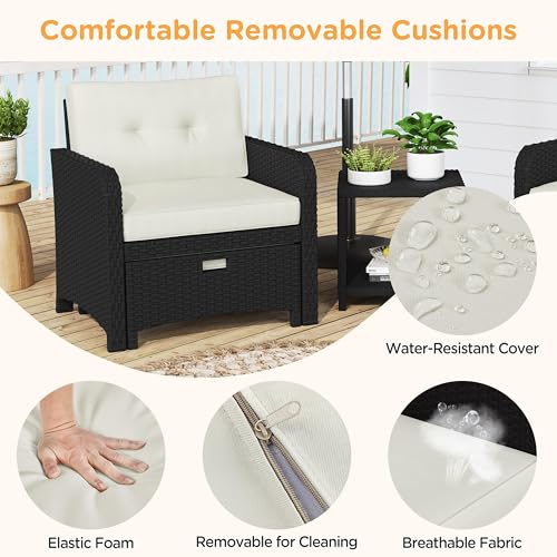 5 Piece PE Wicker Patio Conversation Set with Cushions U6614