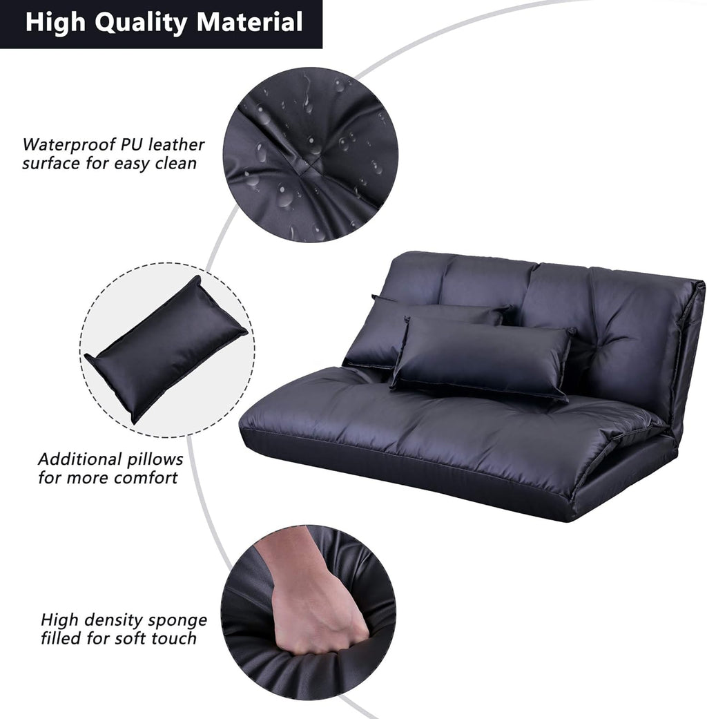 Adjustable Floor Sofa Bed with 2 Pillows, 5 Reclining Position, Black A911