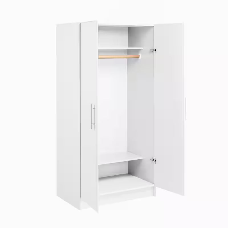 2-Shelf Engineered Wood Freestanding Wardrobe Cabinet in White V81533