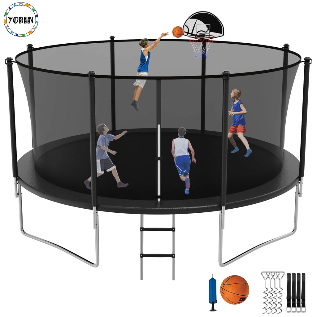 14FT Trampoline with Enclosure and Basketball Hoop X10782
