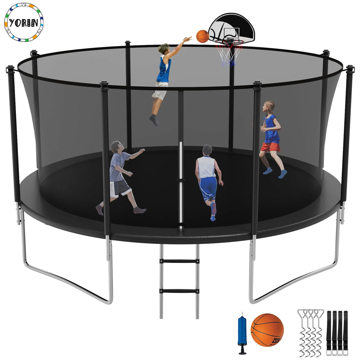 14FT Trampoline with Enclosure and Basketball Hoop X10782