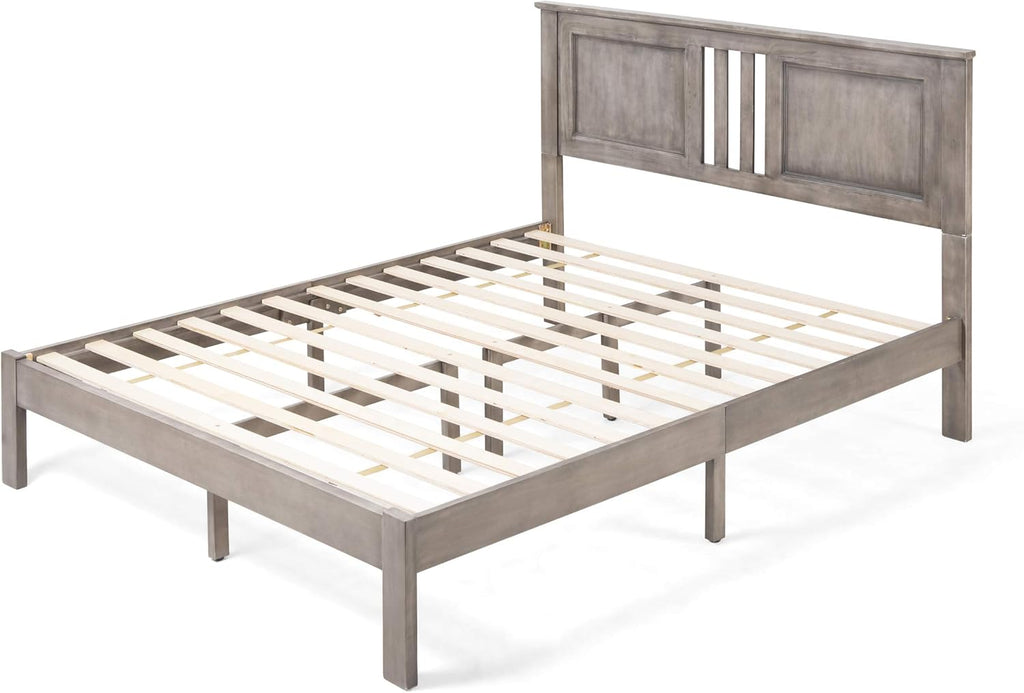 Gray Acacia Wood Queen Bed Platform N497