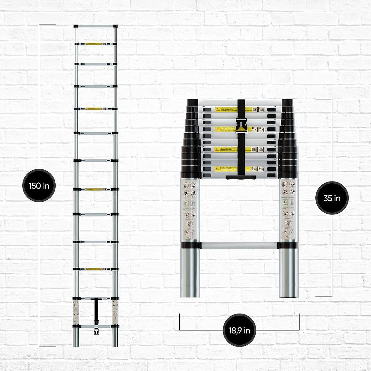 Folding Telescoping Ladder 12.5 FT Aluminum Extendable Ladder with 2 Detachable Hooks T13660