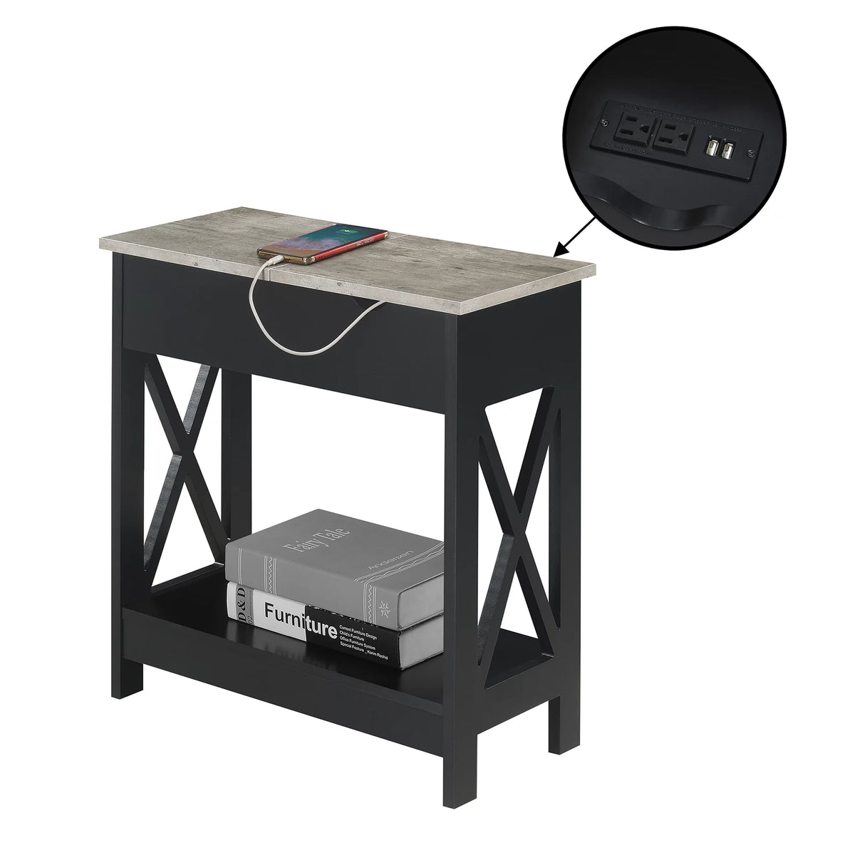 Flip Top End Table with Charging Station and Shelf Z2104