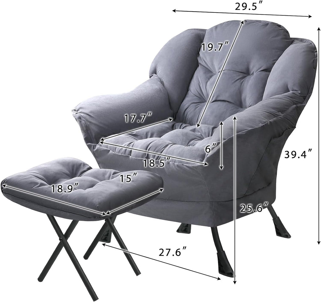 Dark Gray Fabric Accent Lounge Chair with Ottoman Y641