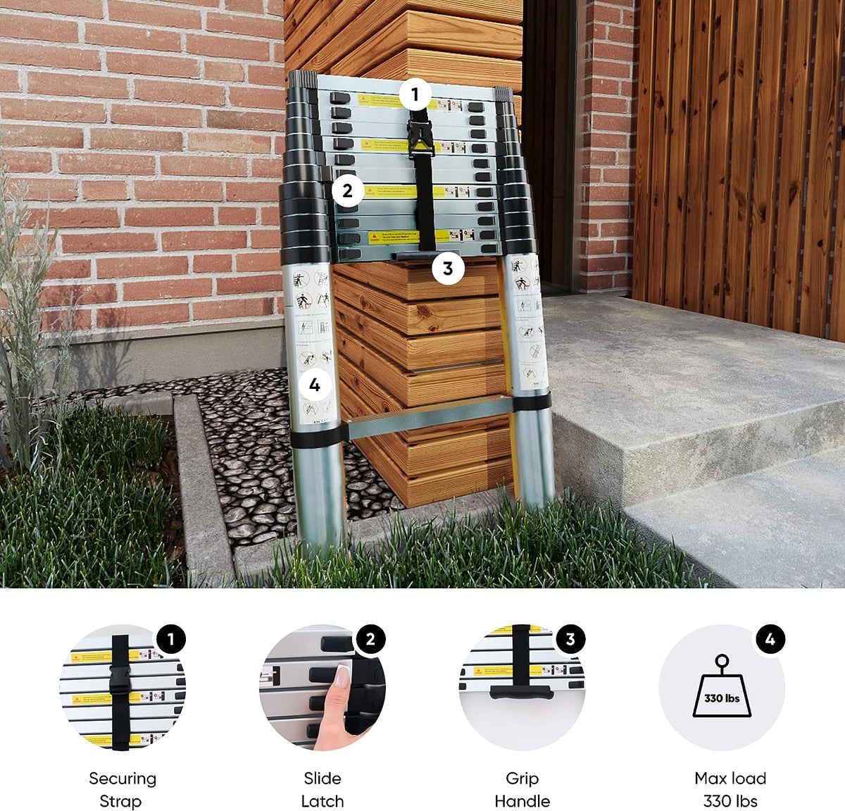 Folding Telescoping Ladder 12.5 FT Aluminum Extendable Ladder with 2 Detachable Hooks T13660