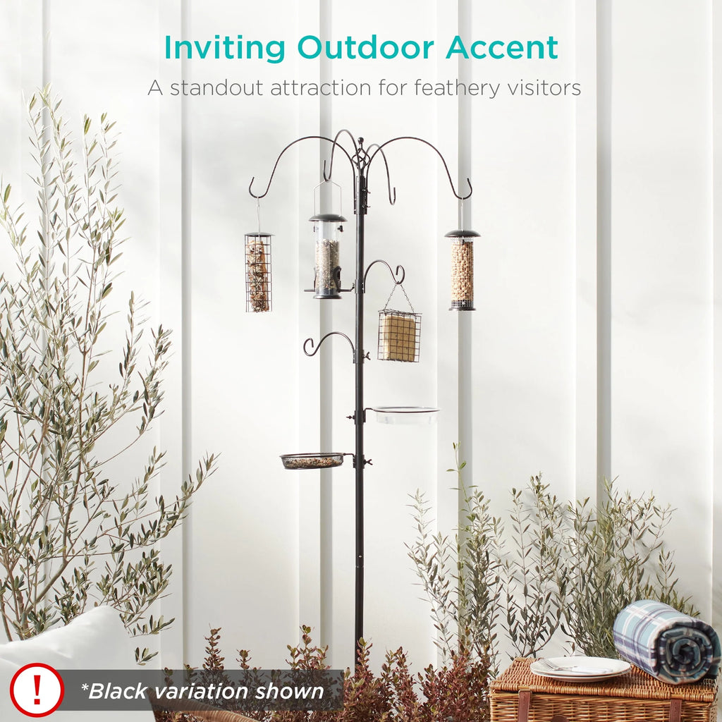89in 6-Hook Steel Bird Feeding Station with Feeders Tray and Bird Bath G200