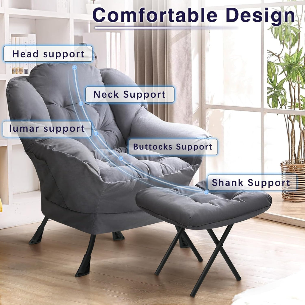 Dark Gray Fabric Accent Lounge Chair with Ottoman Y641