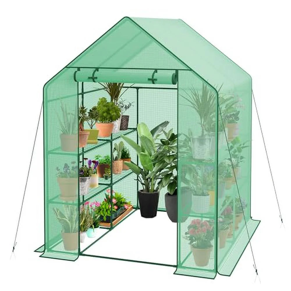 Walk-in Greenhouse with PE Cover and Zipper Door (8 Shelves) D775158