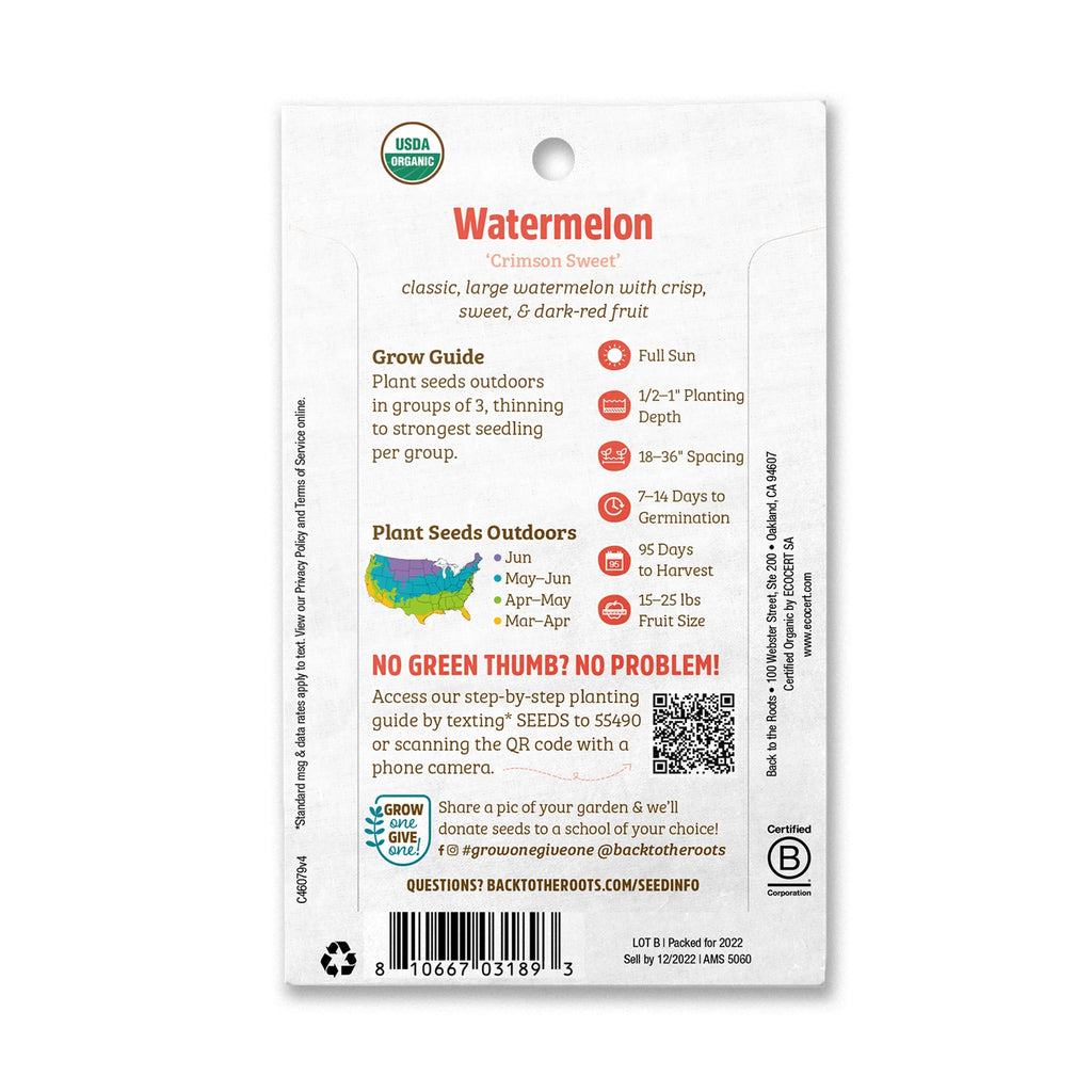 Organic Crimson Sweet Watermelon Fruit Seeds, 1 Seed Packet I137630