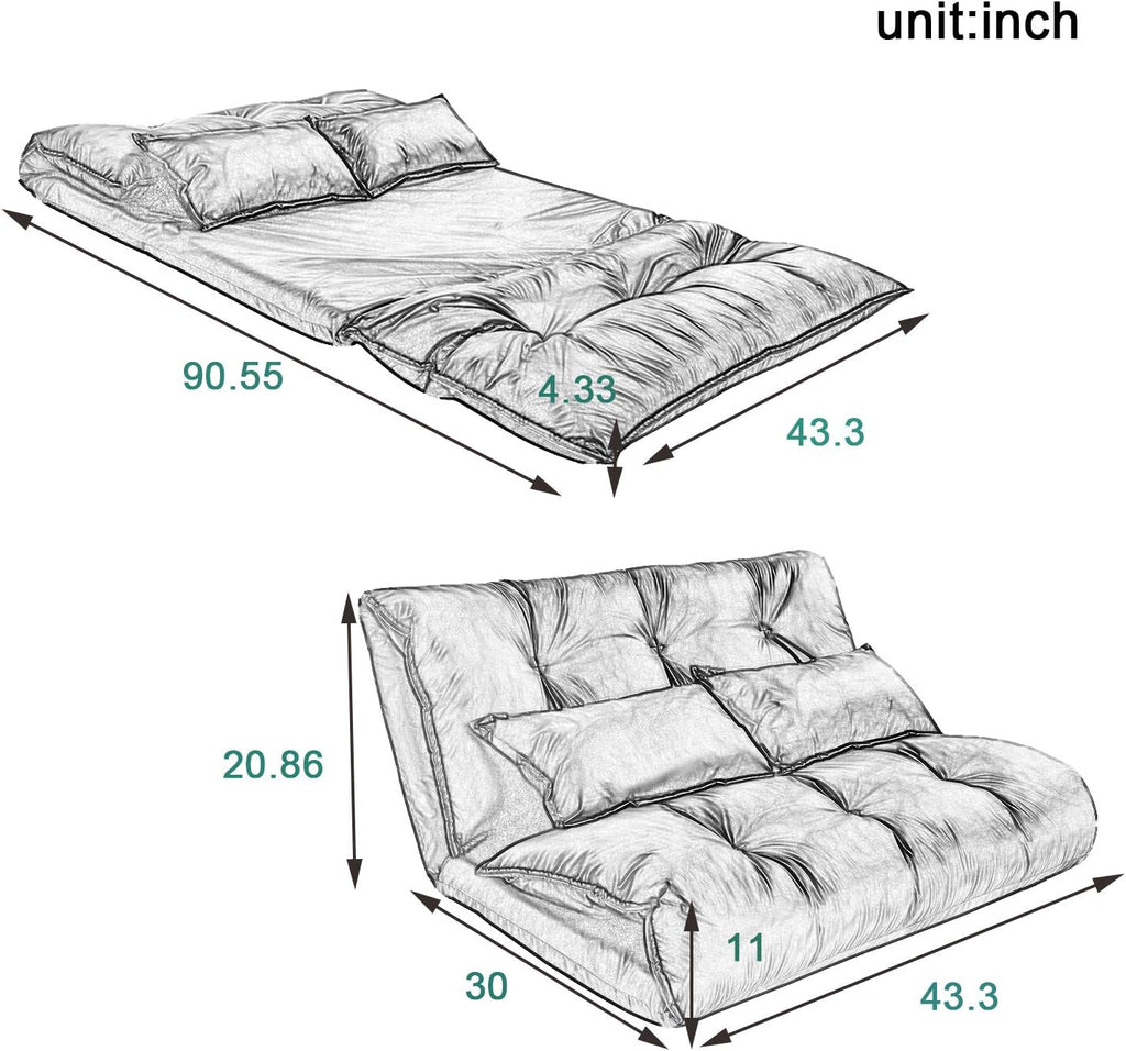 Adjustable Floor Sofa Bed with 2 Pillows, 5 Reclining Position, Black A911