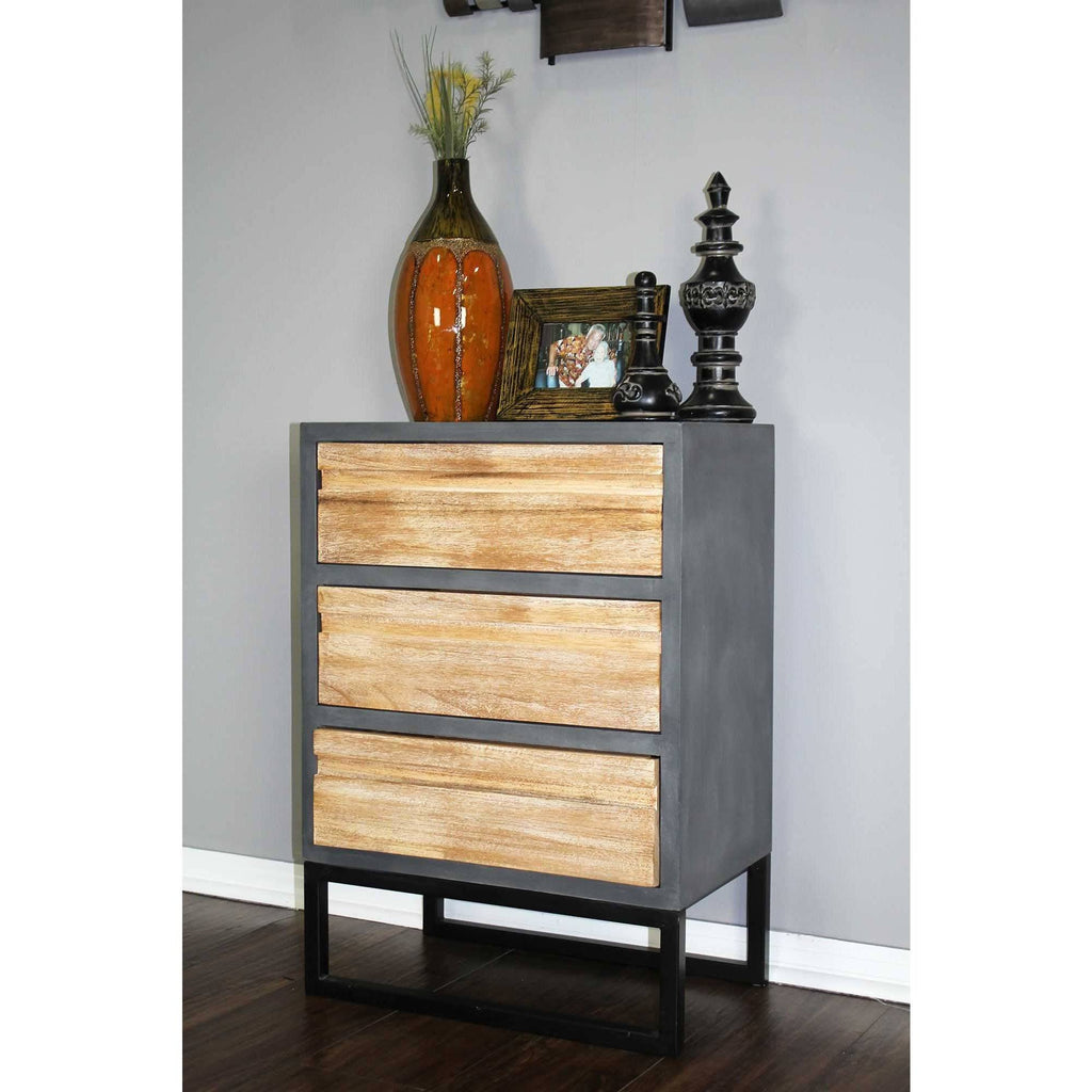 Gray Iron Accent Cabinet with 3 Wood Drawers V9270
