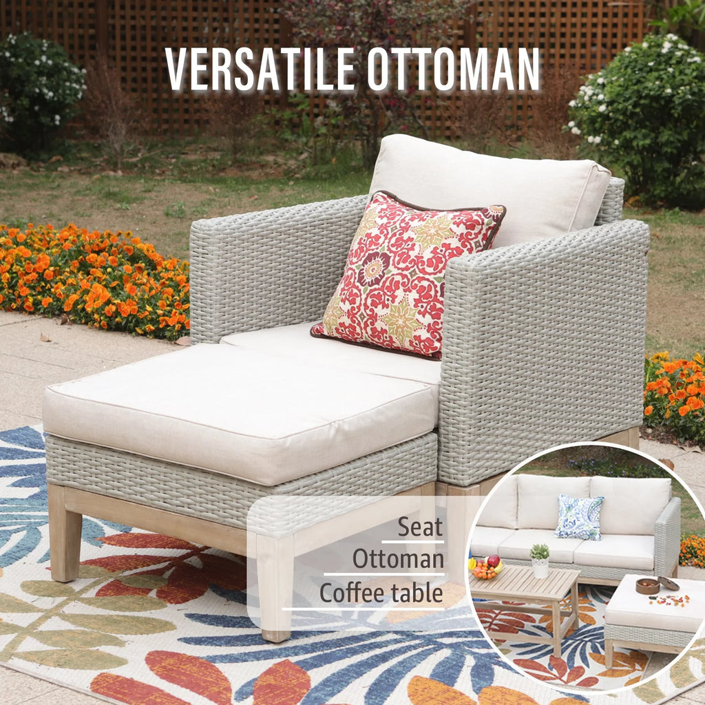 5 Pieces Wicker Patio Conversation Set with Acacia Wood Frame T329