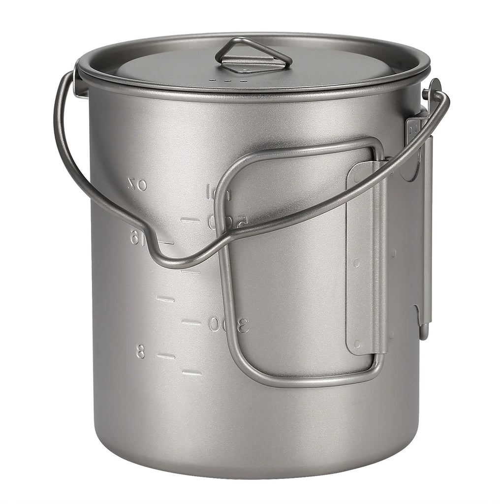 Ultralight 750ml Titanium Pot with Lid and Foldable Handle I424498