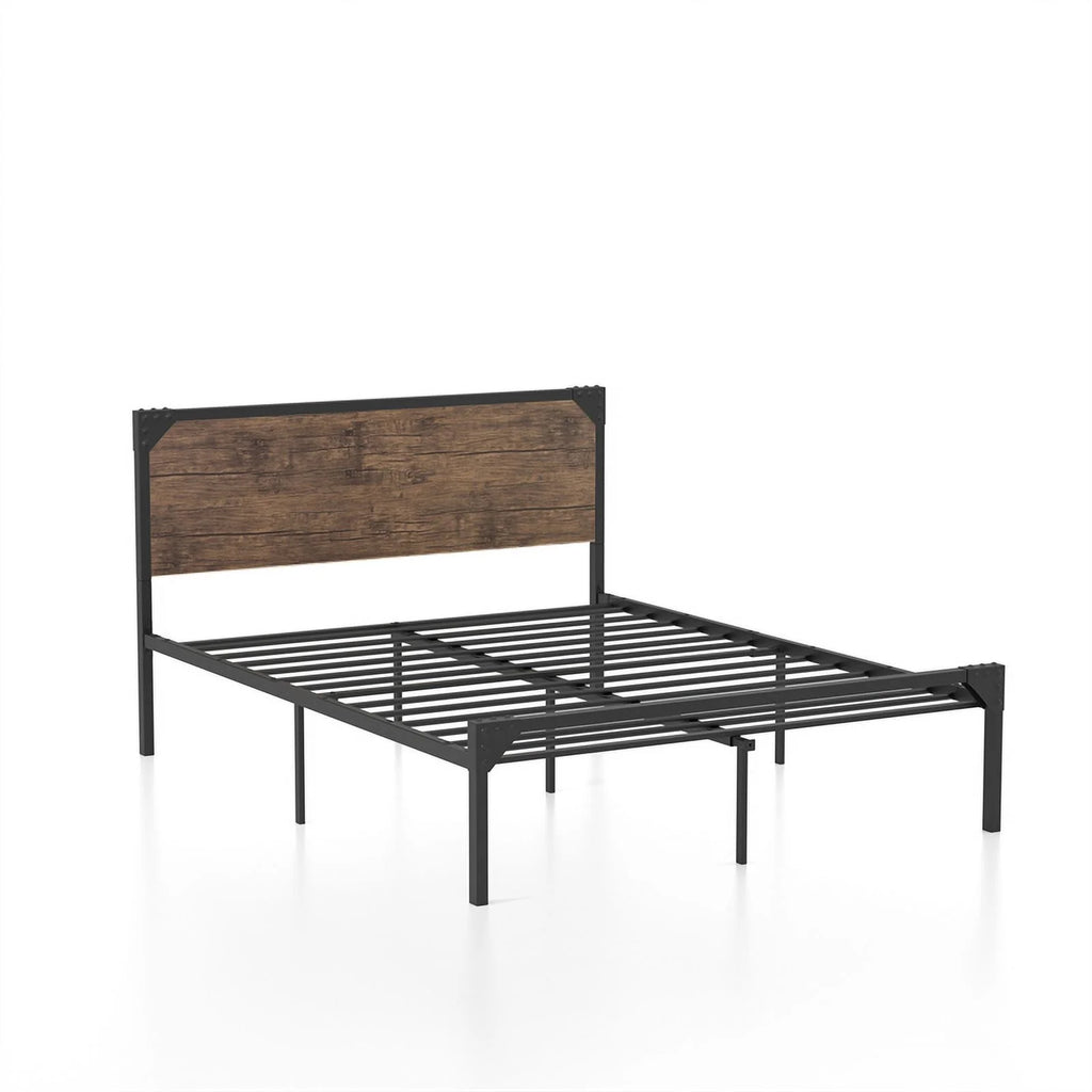 Brown Metal Queen Platform Bed with Memory Foam Mattress C4581