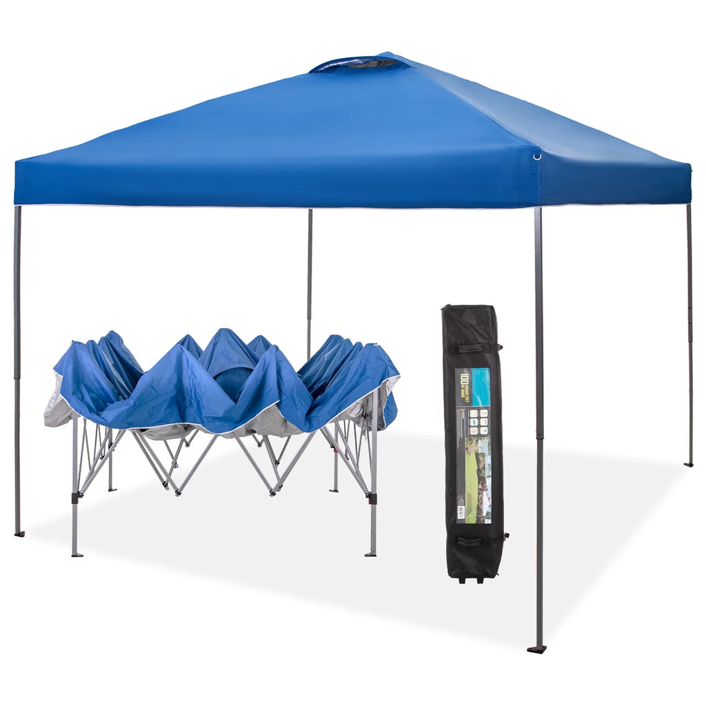 10x10ft Blue Pop-up Canopy Tent with Wheeled Bag J156475