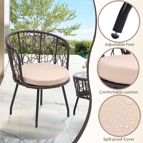 3 Pieces Beige All-Weather Wicker Patio Bistro Set S76425