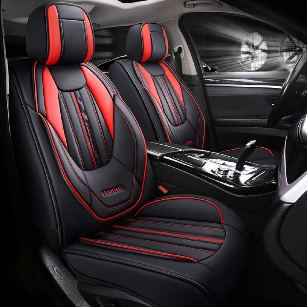 Black-Green PU Leather 5 Seats Full Set Car Seat Covers D237