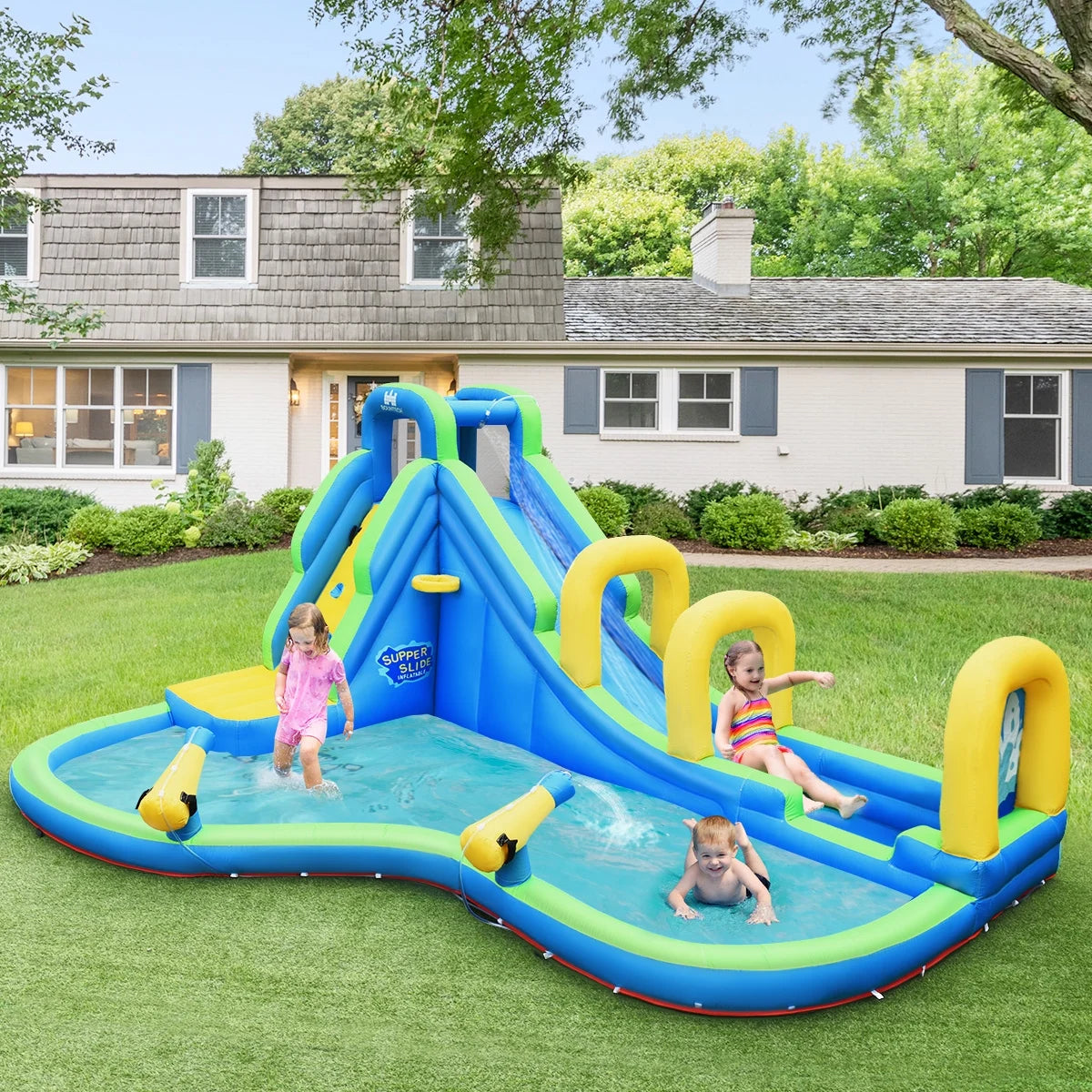 Inflatable Water Slide Kids Bounce House Castle Splash Pool X98179