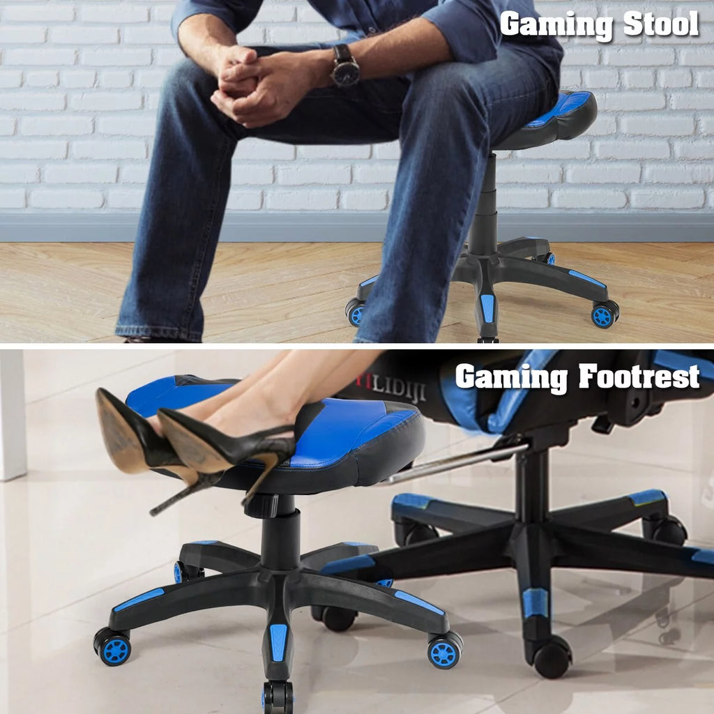 Blue Height Adjustable Swivel Gaming Ottoman Footstool A214