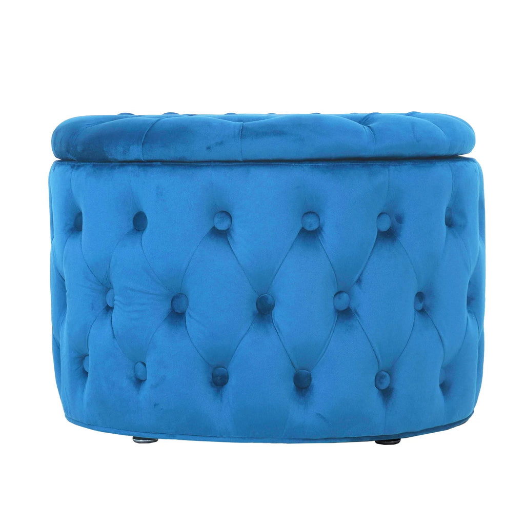 Blue Velvet Round Storage Ottoman T2647