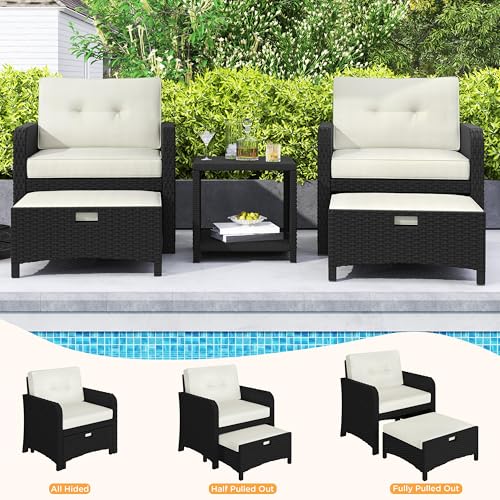 5 Piece PE Wicker Patio Conversation Set with Cushions U6614