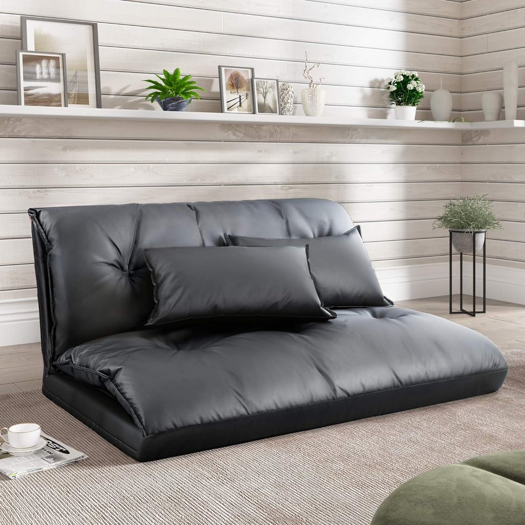 Adjustable Floor Sofa Bed with 2 Pillows, 5 Reclining Position, Black A911