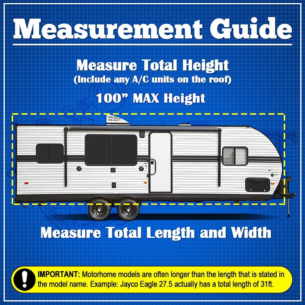 Waterproof RV Cover Fits Length 27'-30' Travel Trailer Camper with Zippered Panels J656826