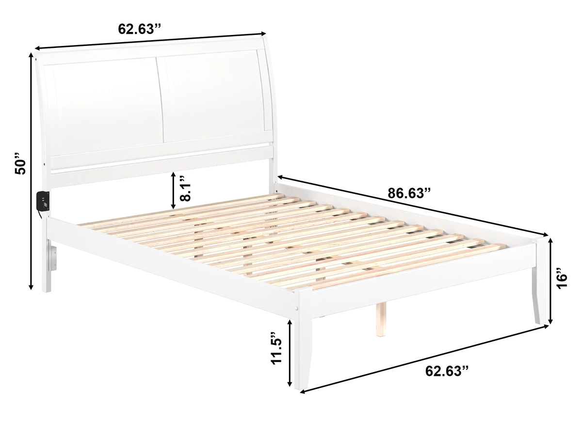 Queen Wood Platform Bed Frame with Sleigh Headboard, White U977278