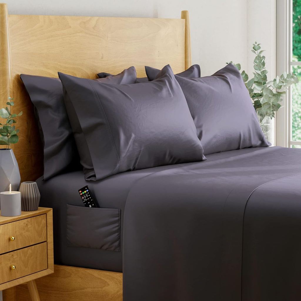 Ivory 6 pcs Queen Eucalyptus Lyocell Sheet Set with 2 Side Pockets P95441
