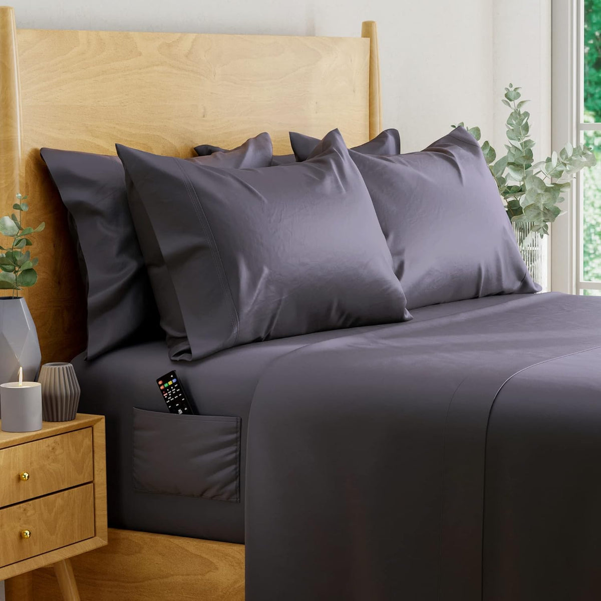 Ivory 6 pcs Queen Eucalyptus Lyocell Sheet Set with 2 Side Pockets P95441