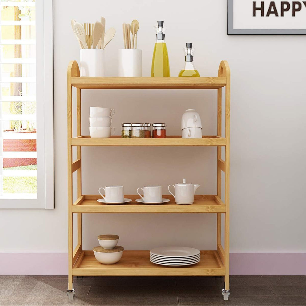 4-Tier Bamboo Storage Utility Cart with Wheels R2368