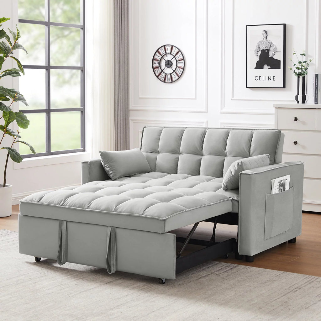 Velvet Convertible Sleeper Sofa Bed with 2 Lumbar Pillows L510