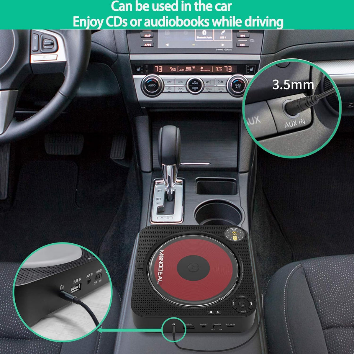 CD Player with Bluetooth, Portable Rechargeable, Built-in Speakers, Remote Control, Built-in FM Radio P989013