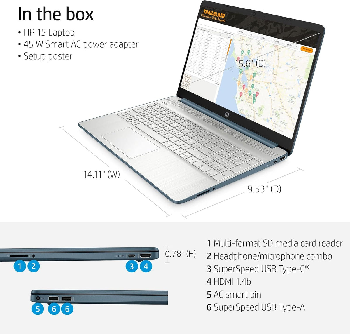 15.6" FHD Laptop, AMD Ryzen5-5500U, 16GB RAM, 1TB SSD, Windows 11 Home, Spruce Blue O489999