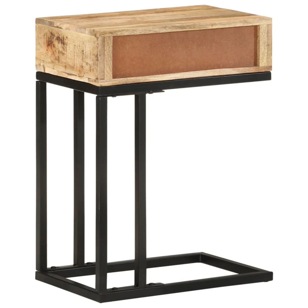 U-Shaped Side Table with Storage Drawer Mango Wood Steel Frame Y54426