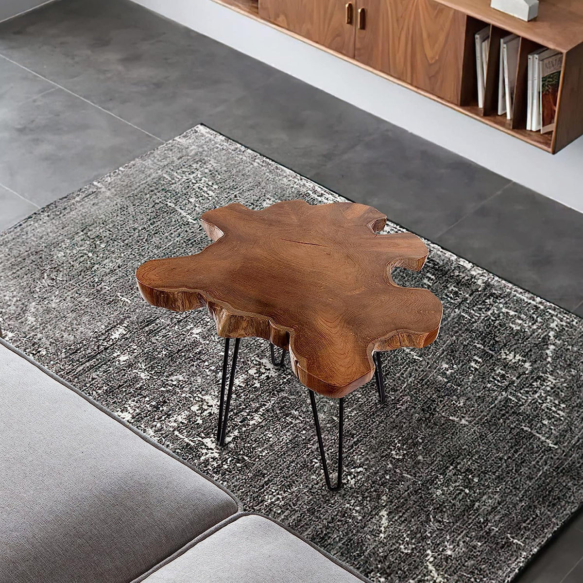 Natural Teak Live Edge Coffee Table with Hairpin Legs Z618