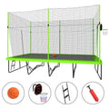 10ft by 17ft Rectangular Trampoline with Green Fabric Black Powder-coated Galvanized Steel Tubes with Basketball Hoop System B817