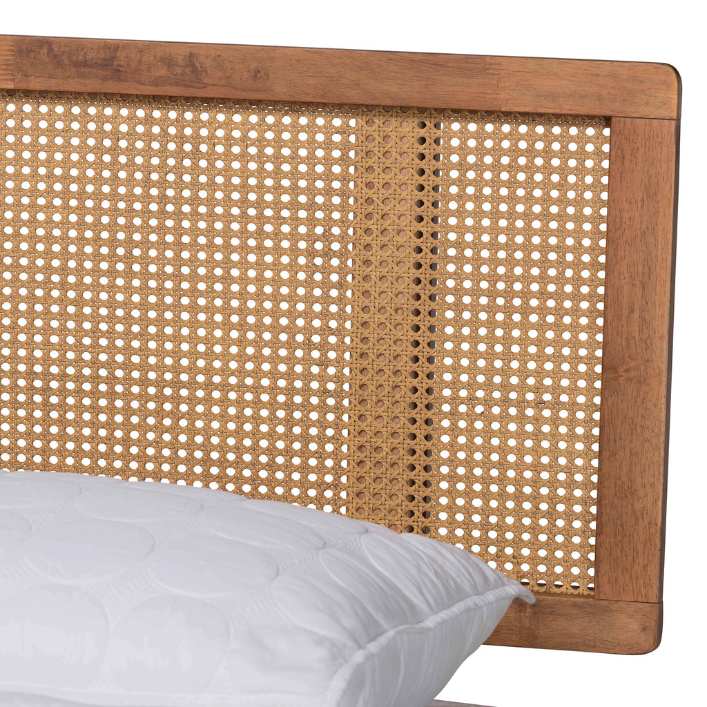 Walnut Brown Wood and Synthetic Rattan Full Size Platform Bed L905