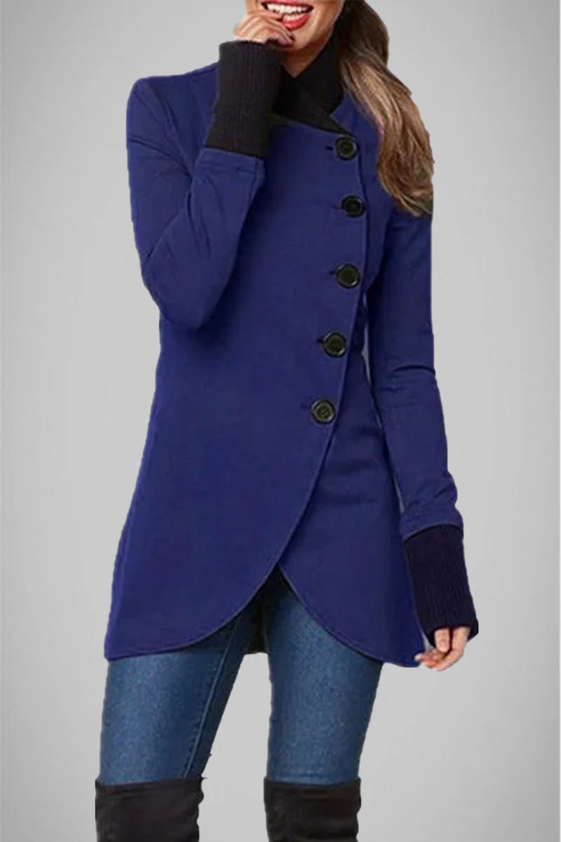 Solid Buttons Polo Collar Outerwear E67049