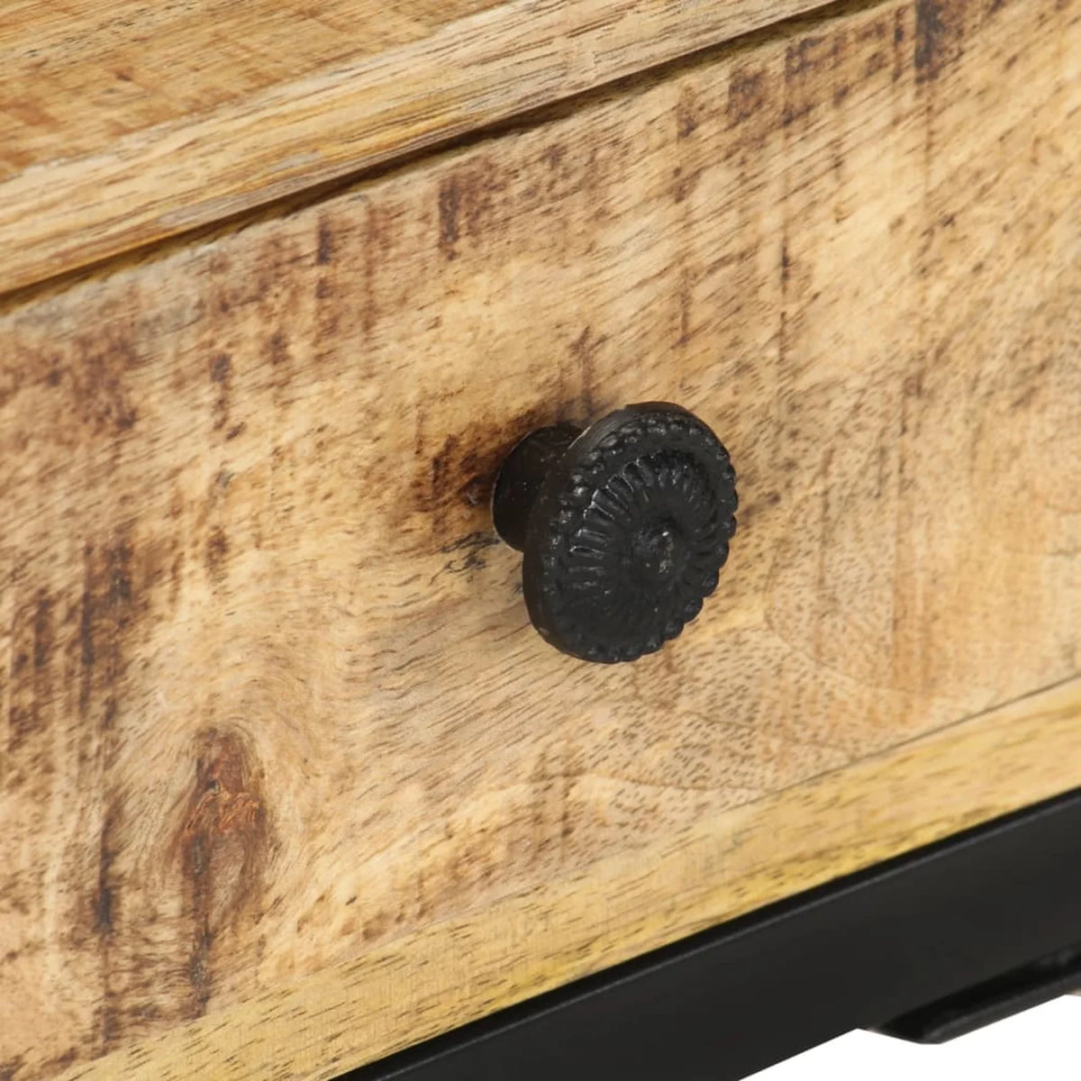 U-Shaped Side Table with Storage Drawer Mango Wood Steel Frame Y54426