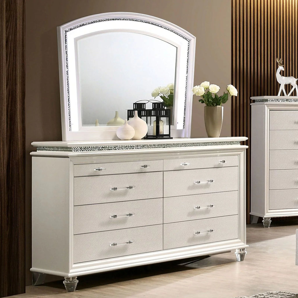 Pearl White 4pc Queen Size Bedroom Set Dresser Mirror Nightstand F472
