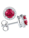 10kt White Gold Round Lab-Created Ruby Diamond Stud Earrings 1-1/3 Cttw Y585515