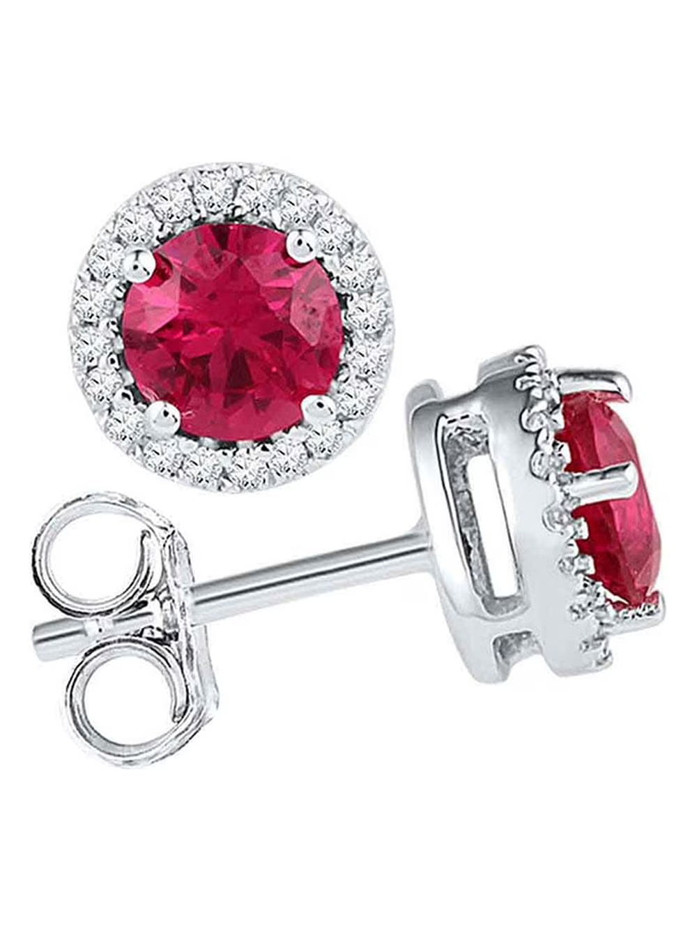 10kt White Gold Round Lab-Created Ruby Diamond Stud Earrings 1-1/3 Cttw Y585515