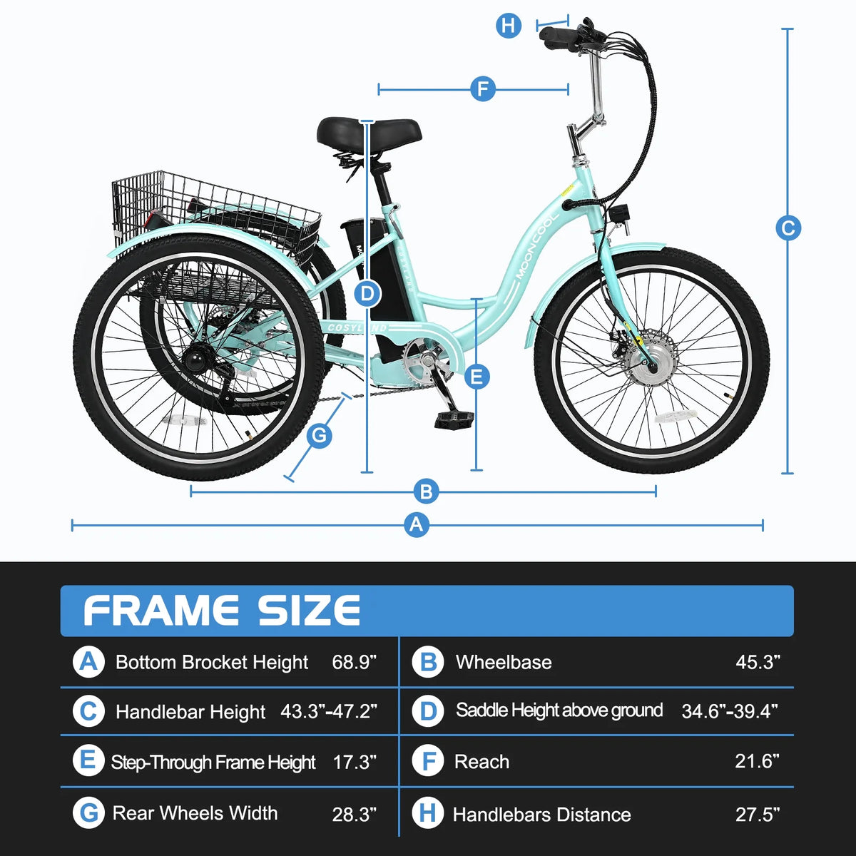 3 Wheel Electric Bike with Removable 36V 10Ah Lithium Battery D931526