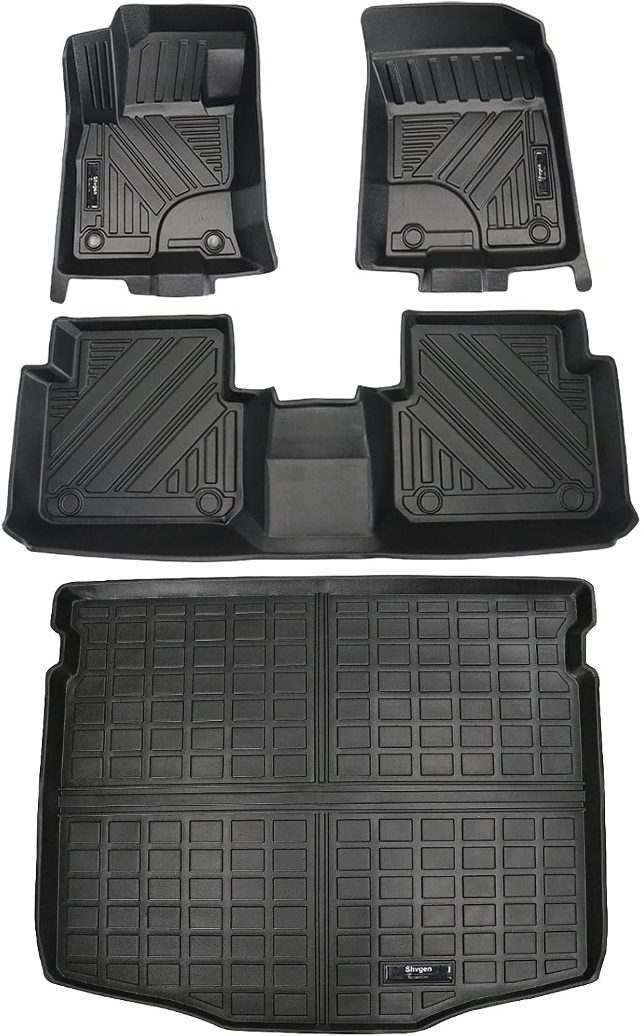 Black 2 Rows Car Floor Mats and Cargo Liner Set C704768
