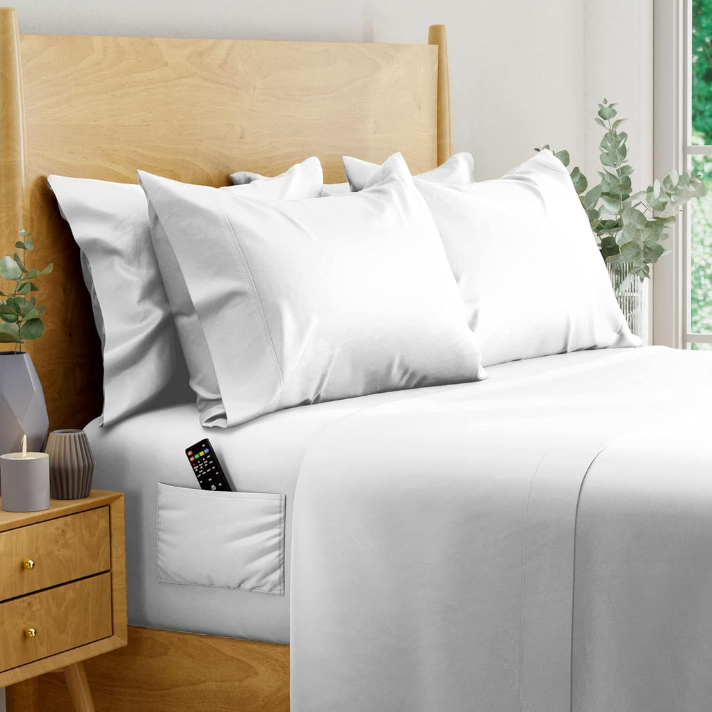 Ivory 6 pcs Queen Eucalyptus Lyocell Sheet Set with 2 Side Pockets P95441