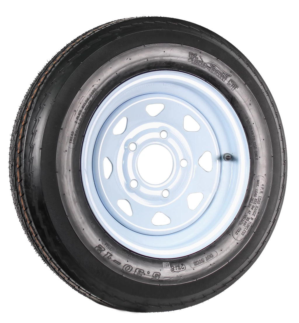 Two Trailer Tires On Rims 5.30-12 5 Hole White Spoke W574